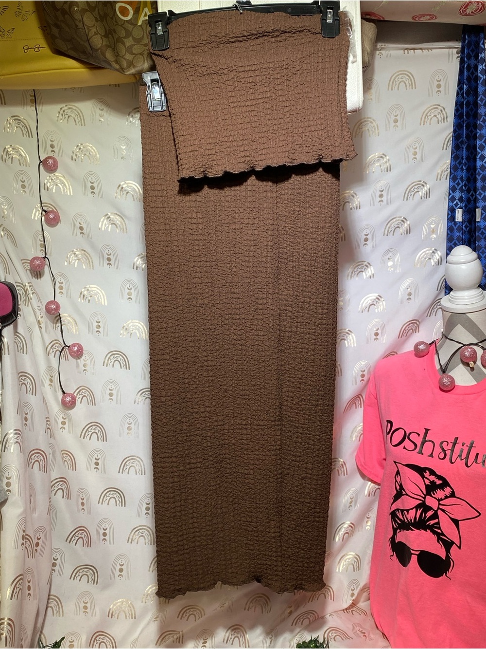 Women's Brown Maxi Skirt - Stretch Textured Tube Style